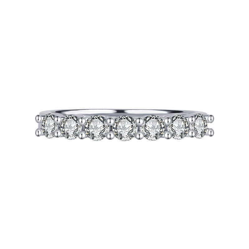 Cross-Border S925Silver70Moissanite Diamond Ring Seven Princess Seven Star Row Diamond Ring for Women Layered Simple Fashion Wholesale