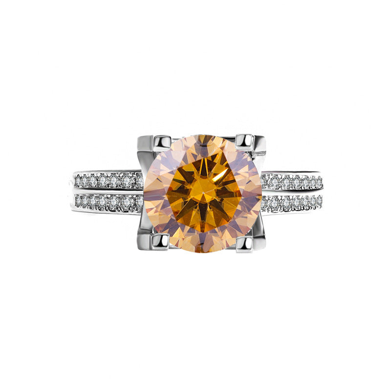 s925Silver Ring Bull Head3Claroissanite Diamond Ring for Women Double Row Diamond Ring Pigeon Egg Wedding Ring Live Streaming Exquisite