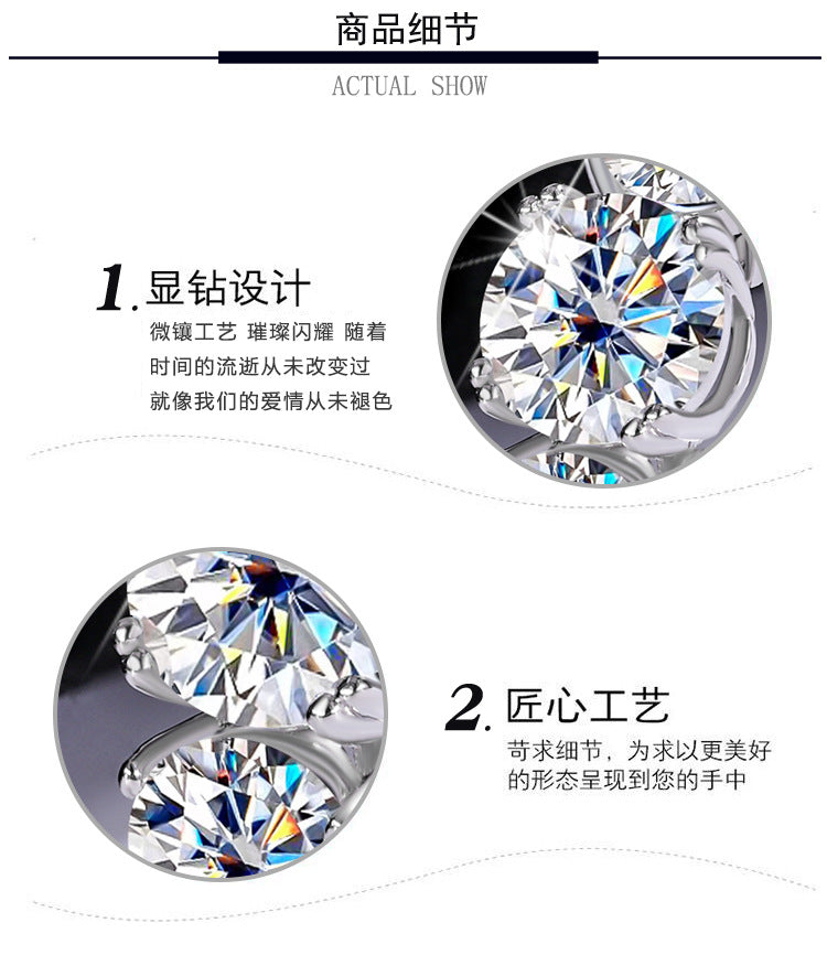 Cross-Border Europe and America S925Silver Moissanite Three Lives Stone4Carat Ring Fashion Light Luxury Style Women's Wedding Ring Wholesale