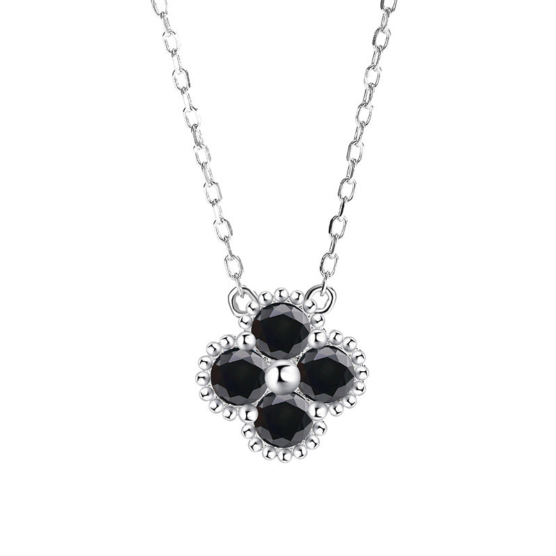 Xiaohongshu Hot Sale S925Sterling Silver Four-Leaf Clover Women's Necklace Moissanite Diamond Pendant Simple Luxury Versatile Collarbone Chain