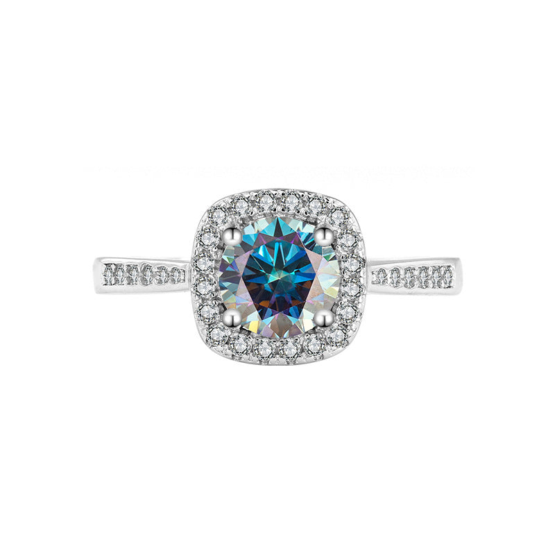 S925Sterling Silver Moissanite Ring for Women Princess Cut Square Bag Sterling Silver White Gold Diamond Imitation Proposal Engagement Wedding Diamond Ring