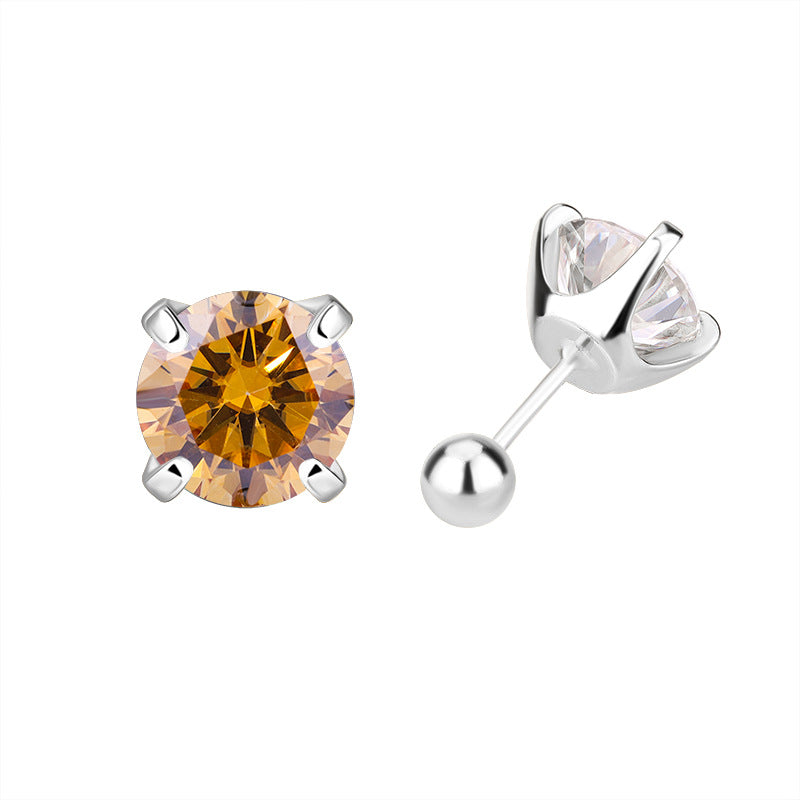 Exclusive for cross-border S925Sterling Silver Moissanite Earrings Four-Prong Screw Moissanite Stud Earrings Fashion Simple Earrings Wholesale