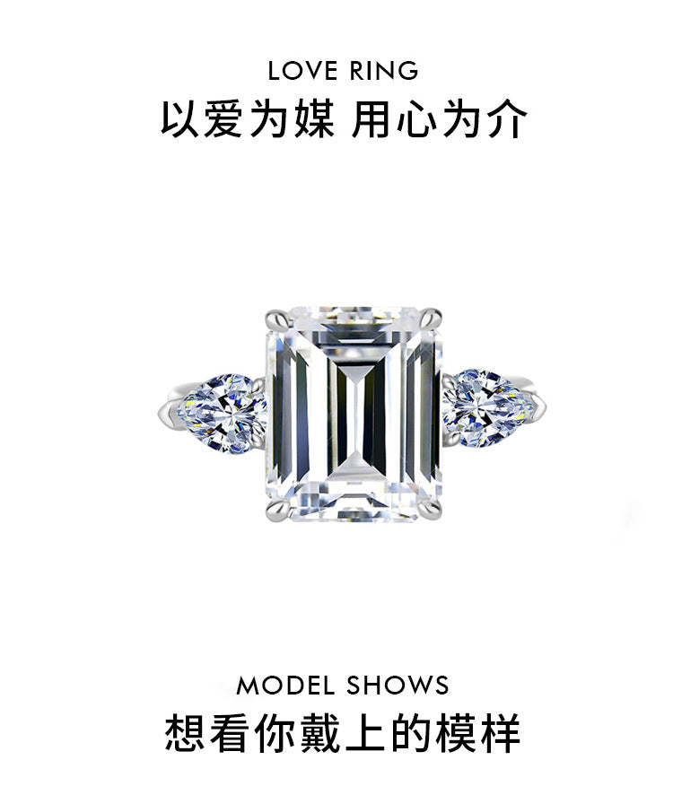S925Silver Moissanite Ring5Carat Rectangular Emerald Cut Radiant Cut Luxury Inlaid Irregular Diamond Women's Ring Wholesale