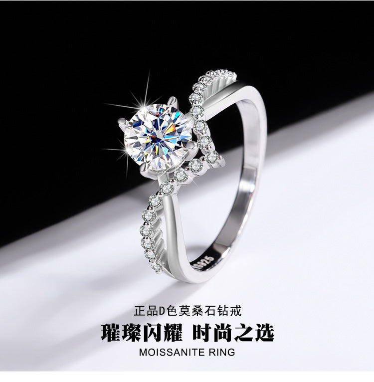 Cross-border hot selling S925Sterling Silver Moissanite Couple Rings Adjustable Open Proposal Wedding Rings Factory Wholesale