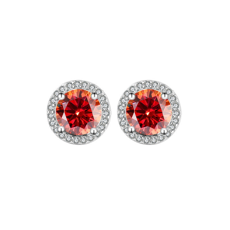s925Pure Silver Genuine Moissanite Round Stud Earrings Elegant Simple Moissanite Gift Ear Jewelry Live Streaming Source