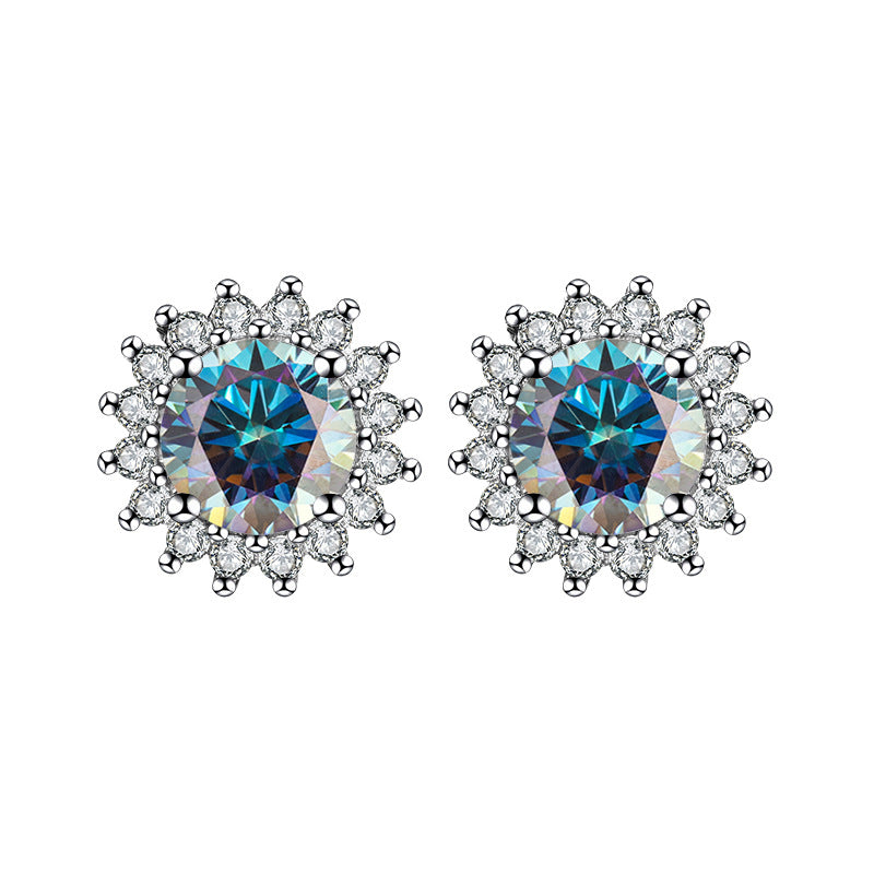 One piece dropshipping S925Pure Stone Sunflower Earrings Unisex Hip Hop Ear Jewelry High-end Jewelry Feel TikTok Wholesale
