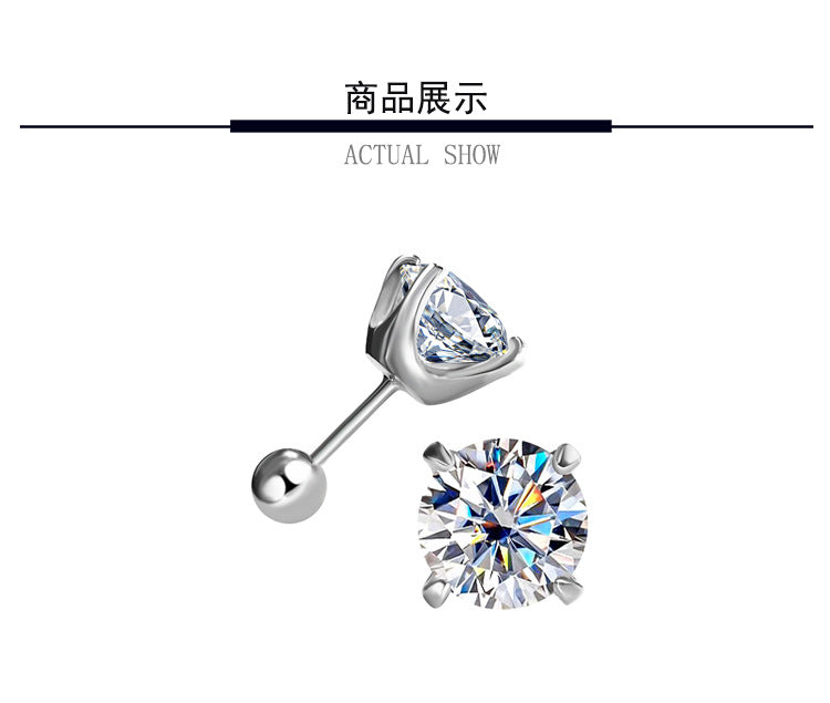 Cross-Border925Silver Moissanite Earrings Four Prong Screw Earrings 50Points1Carat 2Carat Fashion Simple Earrings