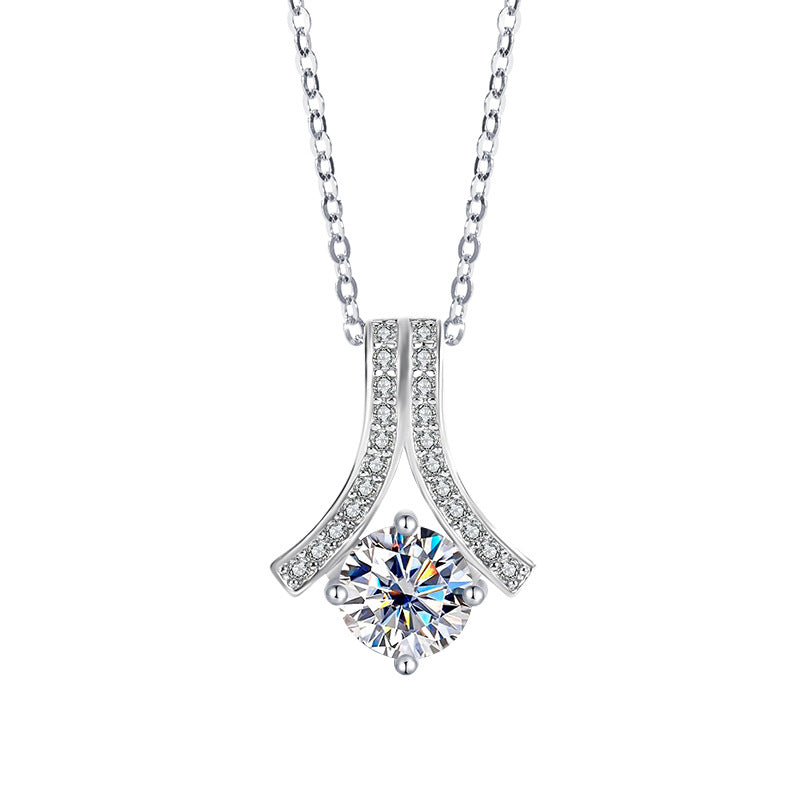 s925Sterling Silver Herringbone Necklace Silver Pendant Moissanite Women's Classic Jewelry Fashion Collarbone In Stock Wholesale