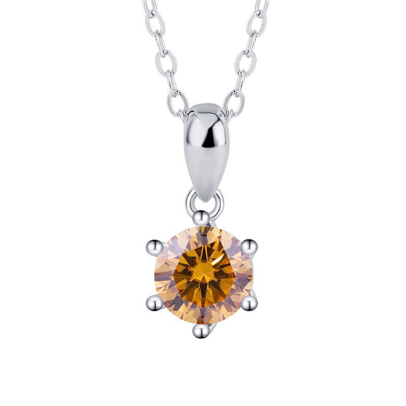 s925Sterling Silver Classic Six-Claw Pendant Moissanite Necklace for Women Classic Fashion Collarbone Chain Jewelry Direct Wholesale