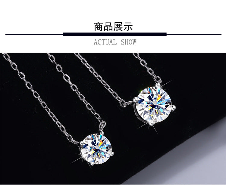 S925Sterling Silver Moissanite Classic Four-Prong Necklace for Women Plated PT 950Moissanite Light Luxury Collarbone Chain Live Streaming Hot Item