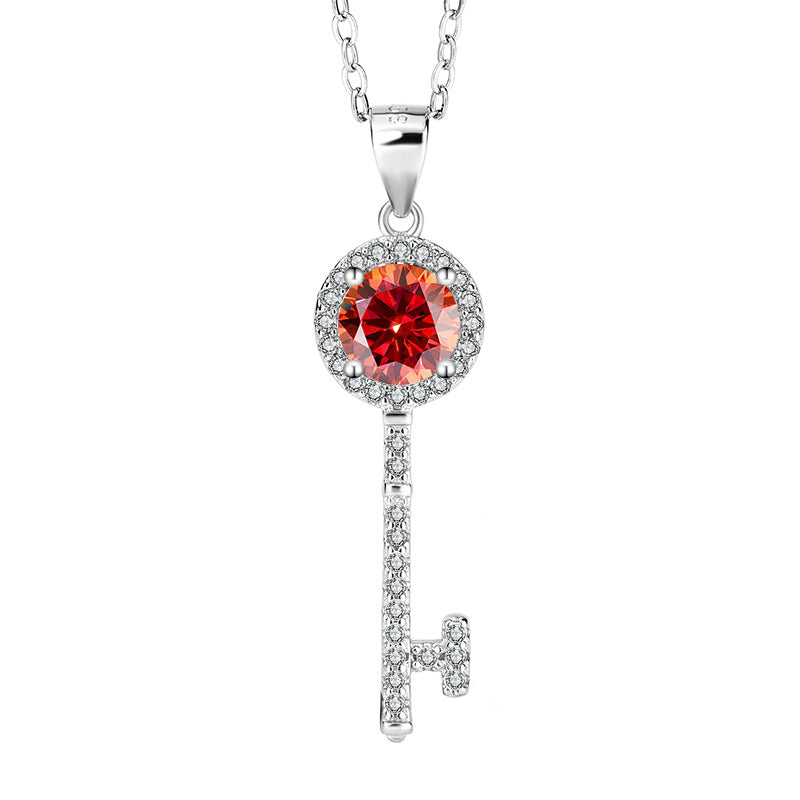 s925Sterling Silver Key Necklace Silver Pendant Moissanite Women's Classic Fashion Collarbone Chain In Stock Wholesale Jewelry