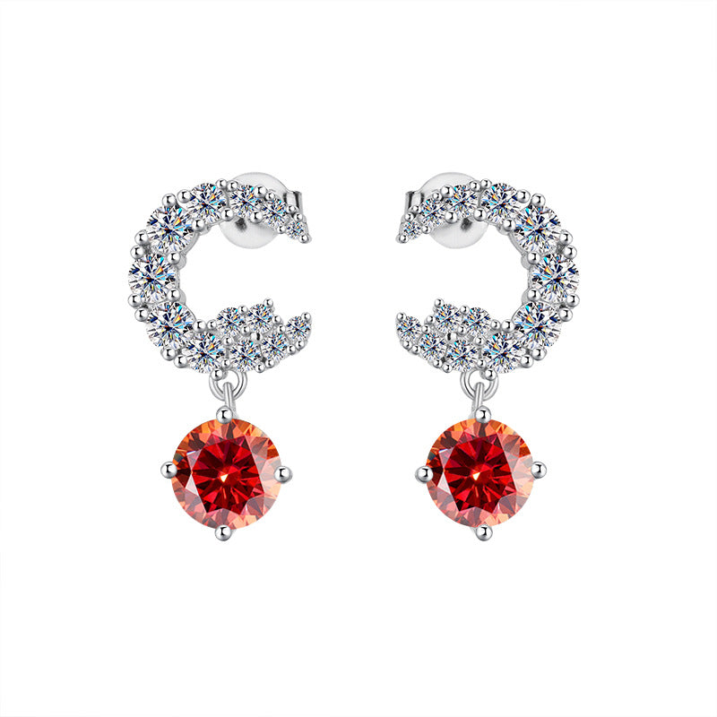 Best seller in europe and america S925Sterling Silver Moissanite Small Moon Earrings Simple Studs Inlaid with Diamonds Light Luxury Earrings Factory Wholesale