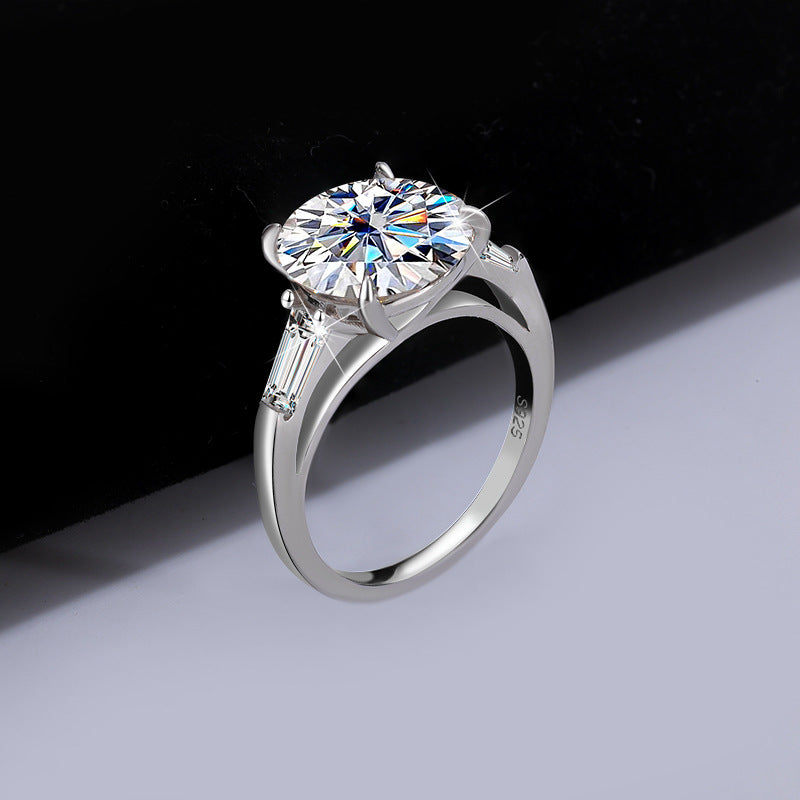 Cross-Border S925Pure Silver Pigeon Egg Four-Claw5Clamoissanite Ring Fashion High-end Women's Ring Factory Wholesale