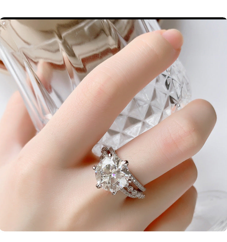 Amazon hot S925Silver Moissanite Three Lives Three Worlds Classic Six-Prong Moissanite Ring Women's Set Ring Wholesale