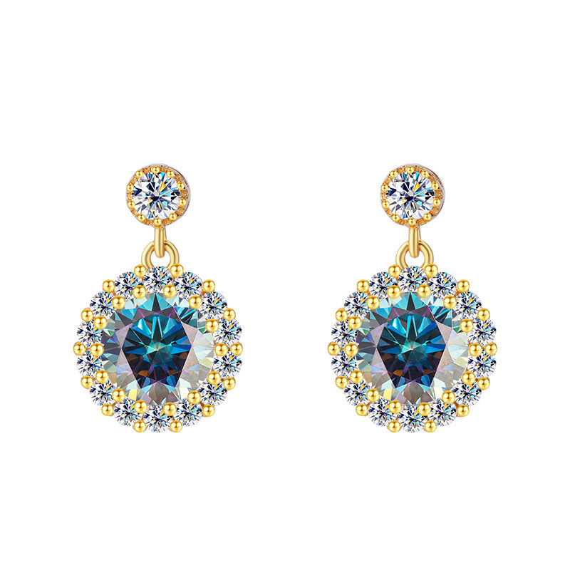 Cross-Border Wholesale S925Sterling Silver Moissanite Round Stud Earrings Simple Elegant High-end Earrings Moissanite Jewelry Live Streaming