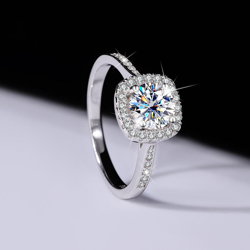 S925Sterling Silver Moissanite Ring for Women Princess Cut Square Bag Sterling Silver White Gold Diamond Imitation Proposal Engagement Wedding Diamond Ring