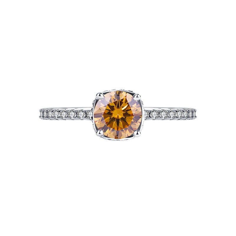 s925Sterling Silver Sunset Color Moissanite Ring for Women, TikTok Popular Fashion Wedding Ring, Live Wholesale