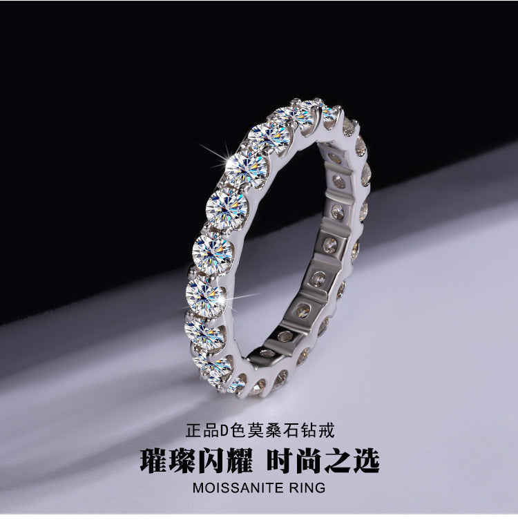 Exclusive for cross-border S925Sterling Silver Moissanite Ring for Women Full Diamond Simple Row Ring Platinum Plated High-end Women's Ring Wholesale
