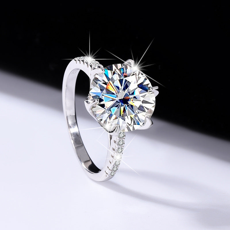 s925Sterling Silver Ring Moissanite Elegant Goddess Classic Six-Prong Carat Moissanite Diamond Women's Oval Wedding Ring