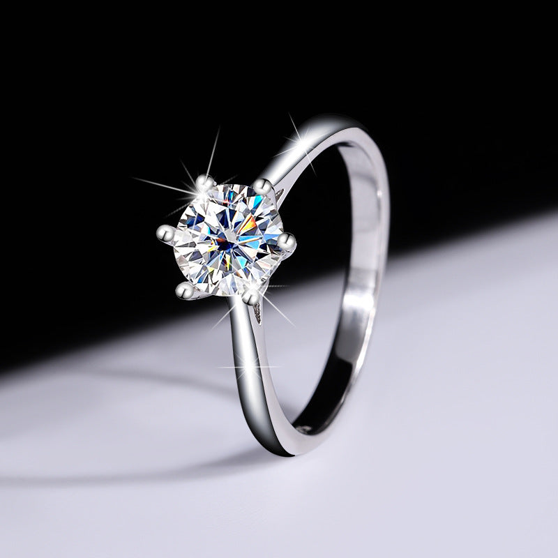 S925Sterling Silver Moissanite Ring Classic Six-Prong Wedding Proposal Ring Moissanite Open Ring for Women Direct from Manufacturer