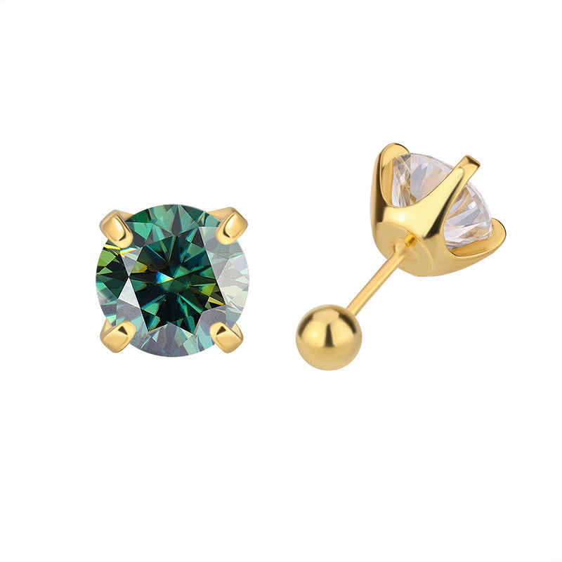 Cross-Border925Silver Moissanite Earrings Four Prong Screw Earrings 50Points1Carat 2Carat Fashion Simple Earrings
