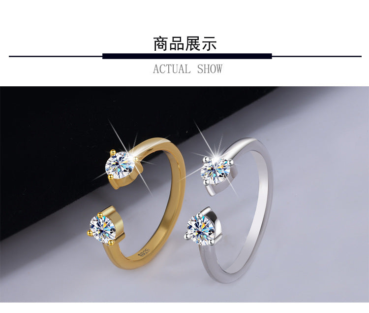 Cross-border hot selling S925Sterling Silver Couple Companion Rings Moissanite Diamond Set Rings Stackable Women's Rings Factory Wholesale