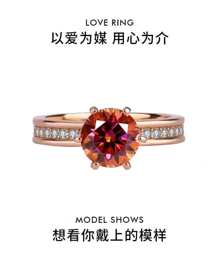 S925Sterling Silver Moissanite Rose Gold High Crown Queen Ring European and American Style Diamond Ring TikTok Kuaishou Live Factory Wholesale