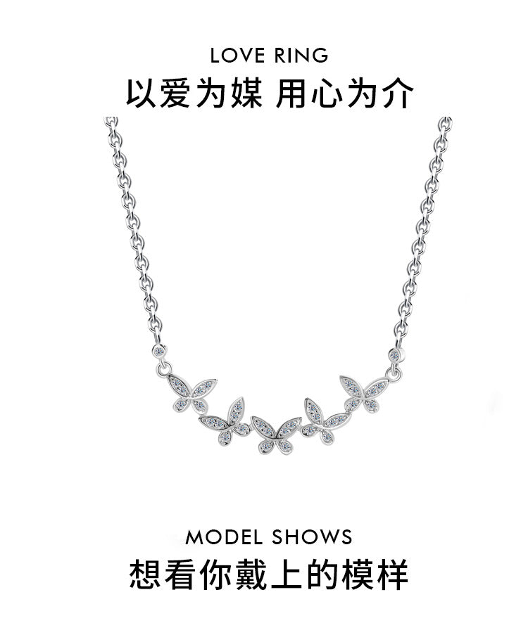 Cross-border hot selling S925Sterling Silver Butterfly Clover Full Diamond Moissanite Necklace for Women Collarbone Chain Clover Sweater Chain