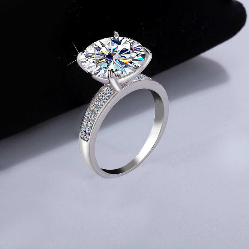 Amazon Hot Sale S925Silver Korean Version Four-Claw Moissanite Women's Ring Double Row with Diamond Pigeon Egg Ring Factory Direct Sale