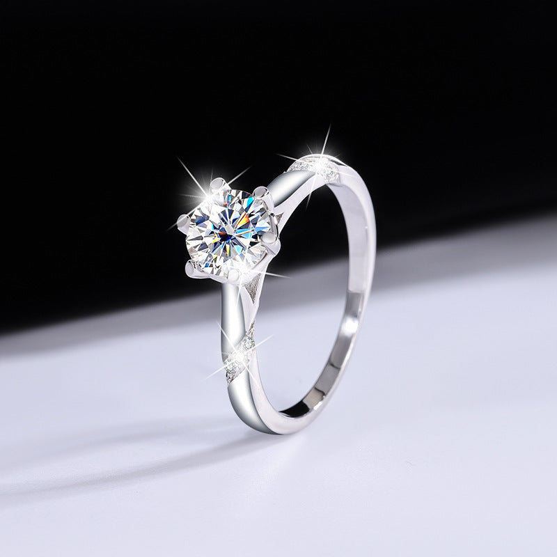 S925Moissanite Ring Psychic Six-Claw Wedding Proposal Pure Silver Ring Moissanite Open Female Direct Manufacturer Sale