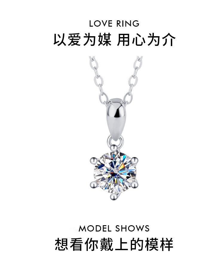 s925Sterling Silver Classic Six-Claw Pendant Moissanite Necklace for Women Classic Fashion Collarbone Chain Jewelry Direct Wholesale