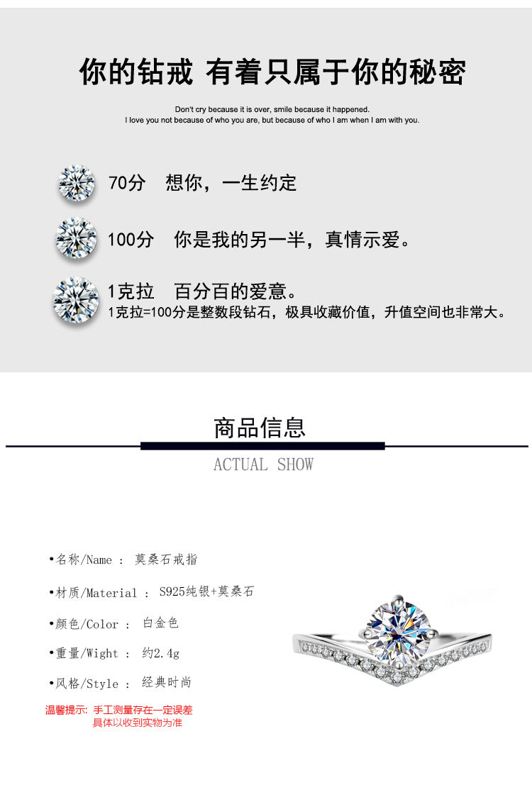 Sterling Silver Platinum Plated Moissanite Passable Diamond Pen Moissanite Crown Genuine Diamond Ring Simulated Diamond Proposal Wedding Ring