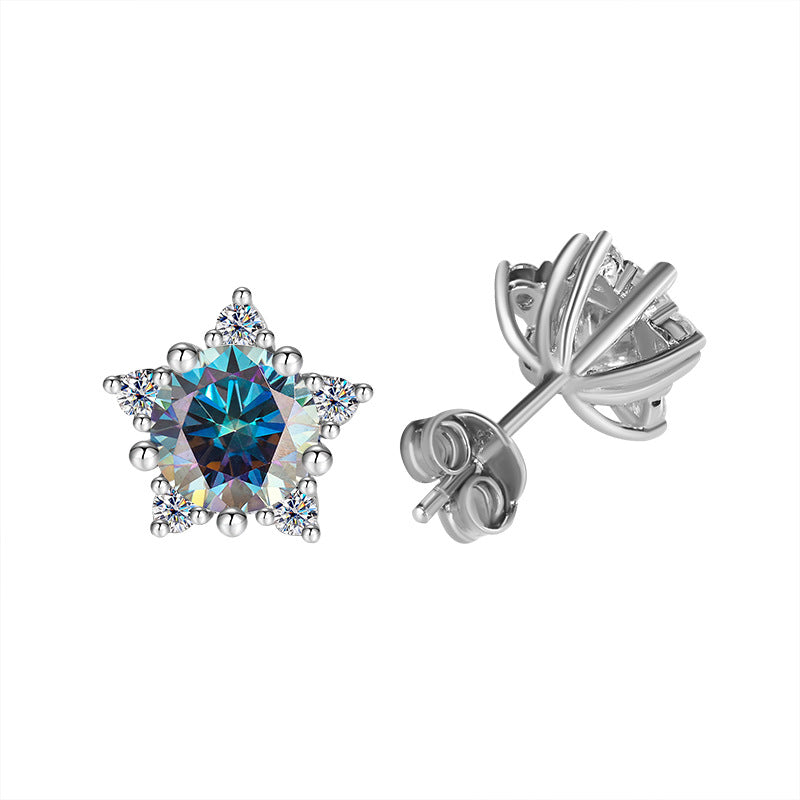 S925Sterling Silver Five-Pointed Star Moissanite Earrings High-End Fashion Versatile Sweet Moissanite Earrings for Women Cross-Border Source