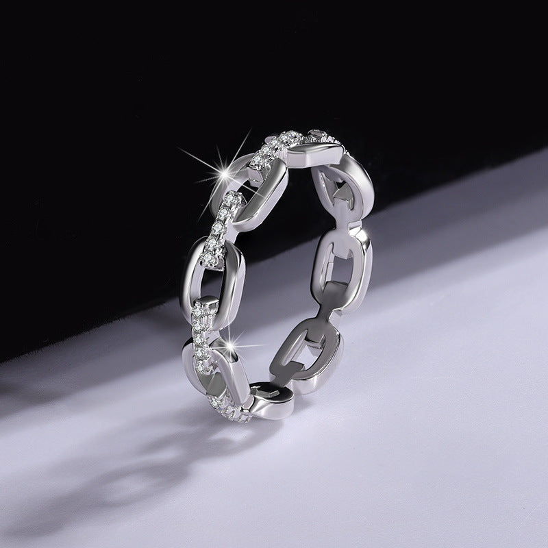 Cross-Border Europe and America s925Sterling Silver Moissanite Ring for Women, Diamond-Studded Index Finger Ring, Elegant Internet Celebrity Style ins Wholesale Silver Rings