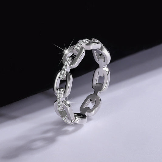 Cross-Border Europe and America s925Sterling Silver Moissanite Ring for Women, Diamond-Studded Index Finger Ring, Elegant Internet Celebrity Style ins Wholesale Silver Rings