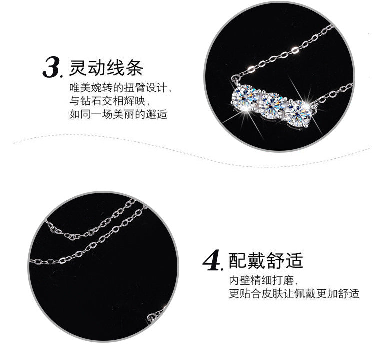 Europe and America S925Silver Sansheng Stone Pendant Moissanite Full Diamond Necklace for Women Light Luxury Simple Moissanite Collarbone Chain Wholesale
