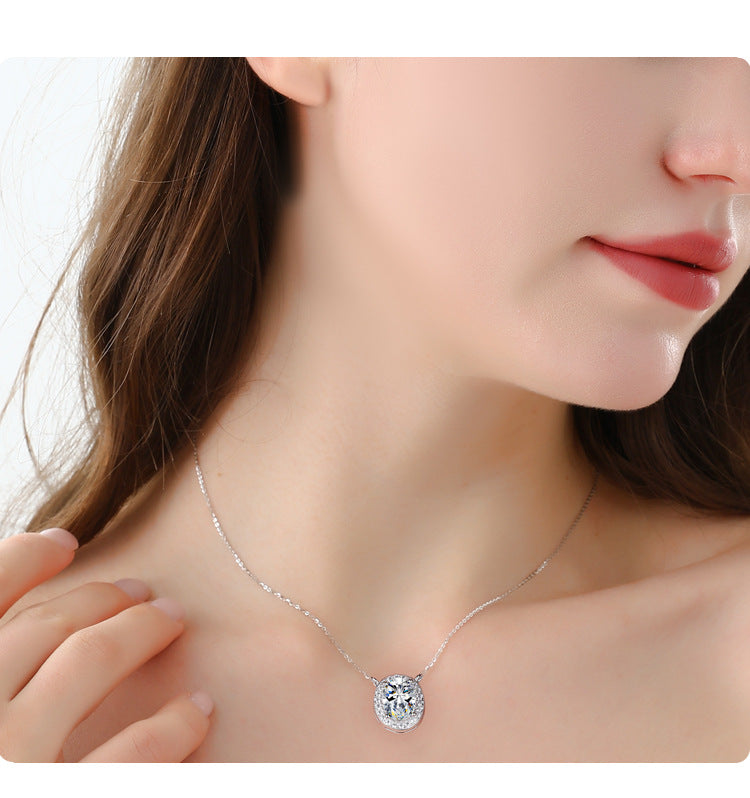 S925Sterling Silver Moissanite Egg-Shaped Necklace Pigeon Egg Collarbone Chain Full Diamond Versatile Oval Women's Pendant Factory Wholesale