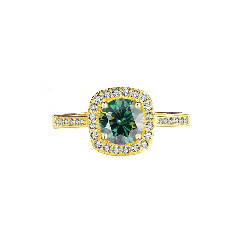Cross-Border925Genuine Silver D Moissanite Ring for Women, Luxurious Diamond Square Bag, Couple Rings, Proposal and Wedding Diamond Ring