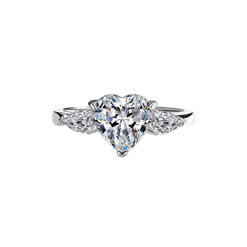 Exclusive for cross-border925Sterling Silver Plated pt950Platinum Inlaid Heart-shaped Moissanite Diamond Ring Proposal Interstitial Ring Wholesale