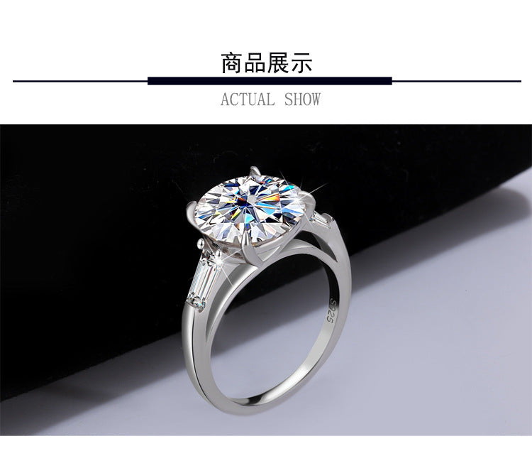 Cross-Border S925Pure Silver Pigeon Egg Four-Claw5Clamoissanite Ring Fashion High-end Women's Ring Factory Wholesale