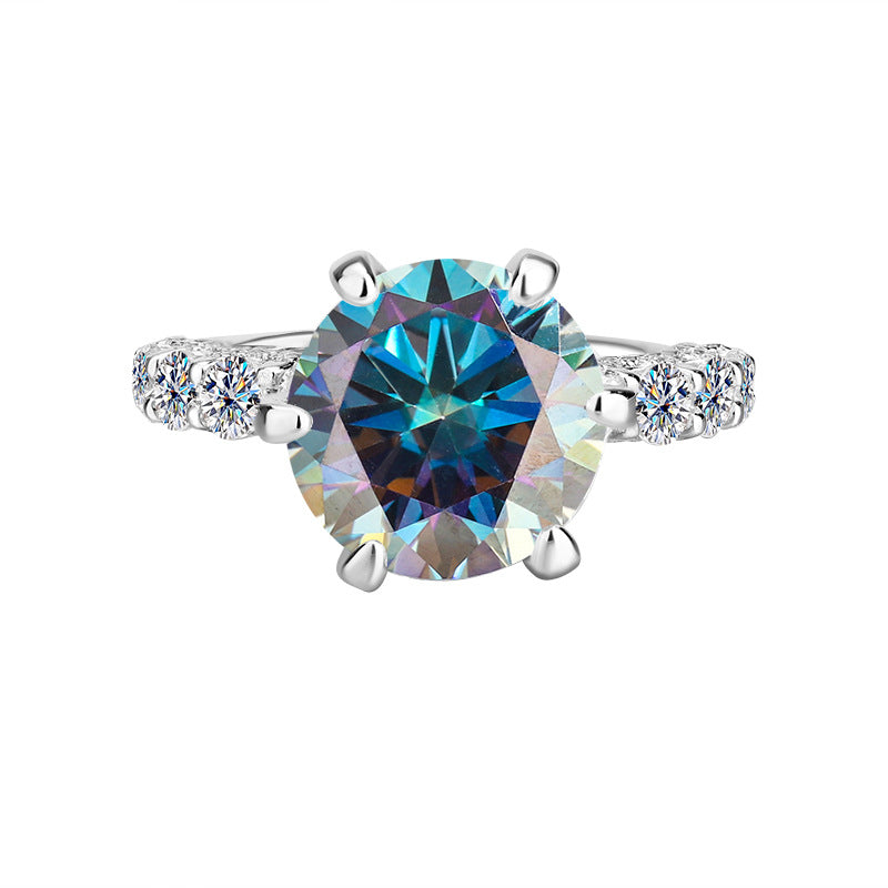 S925Silver Luxury Inlaid Moissanite White Moonlight Ring Light Luxury Exquisite Fashion High-end Goddess Style Women's Ring Factory Wholesale