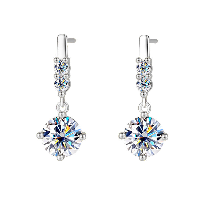 Cross-Border Factory Direct Sales S925Silver Tassel Dynamic Earrings Moissanite Stud Earrings for Women Moissanite Earrings Exquisite Craftsmanship Ear Jewelry