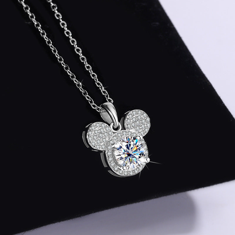 s925Sterling Silver Mickey Pendant1Clamoissanite Necklace for Women Fashionable Diamond Ring Luxury Round Pendant for Women