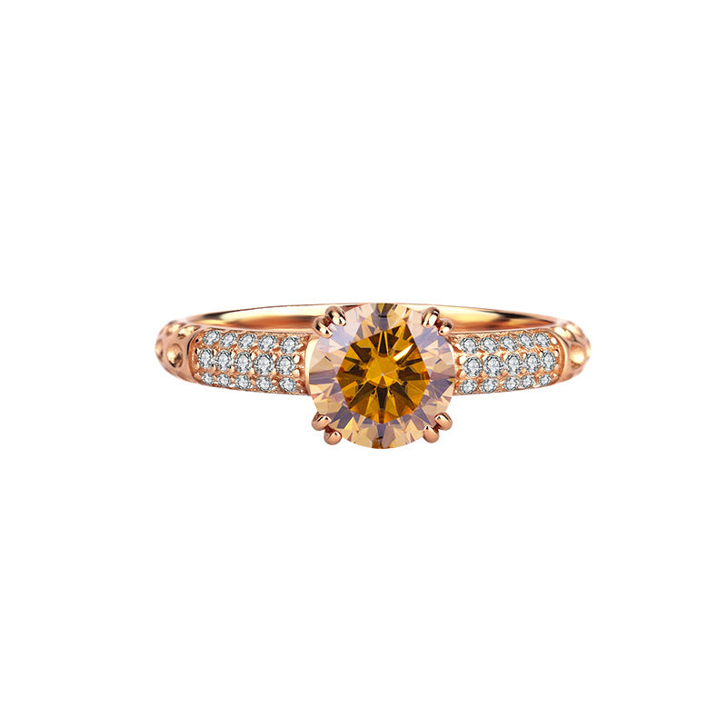 S925Sterling Silver Rose Gold Qianxun Moissanite Diamond Ring European and American TikTok Kuaishou Live Factory Wholesale Brilliant Diamond Ring