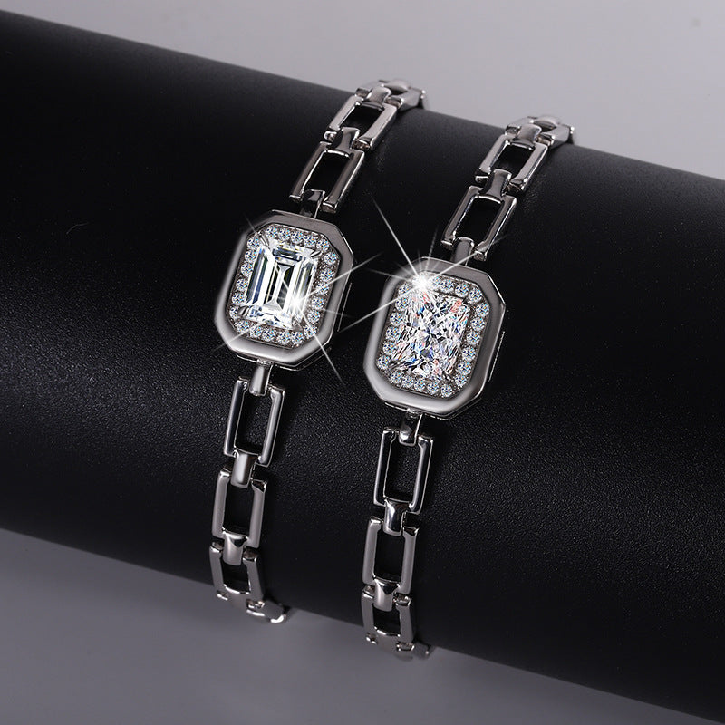 S925Sterling Silver Moissanite Geometric Bracelet 1Carat Irregular Moissanite Bracelet for Women, Light Luxury, Exquisite, Simple, Fashionable