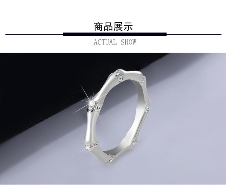S925Pure Silver French Light Luxury Bamboo Knot Moissanite Ring Simple Fashion Couple Wedding Moissanite Diamond Couple Rings Wholesale