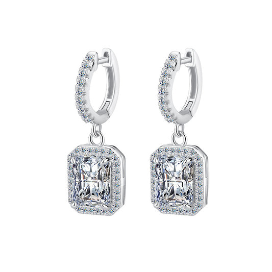 Cross-Border S925Sterling Silver Moissanite Earrings Radiant Cut Ear Jewelry Luxurious Inlaid High-end Earrings Moissanite Studs Wholesale