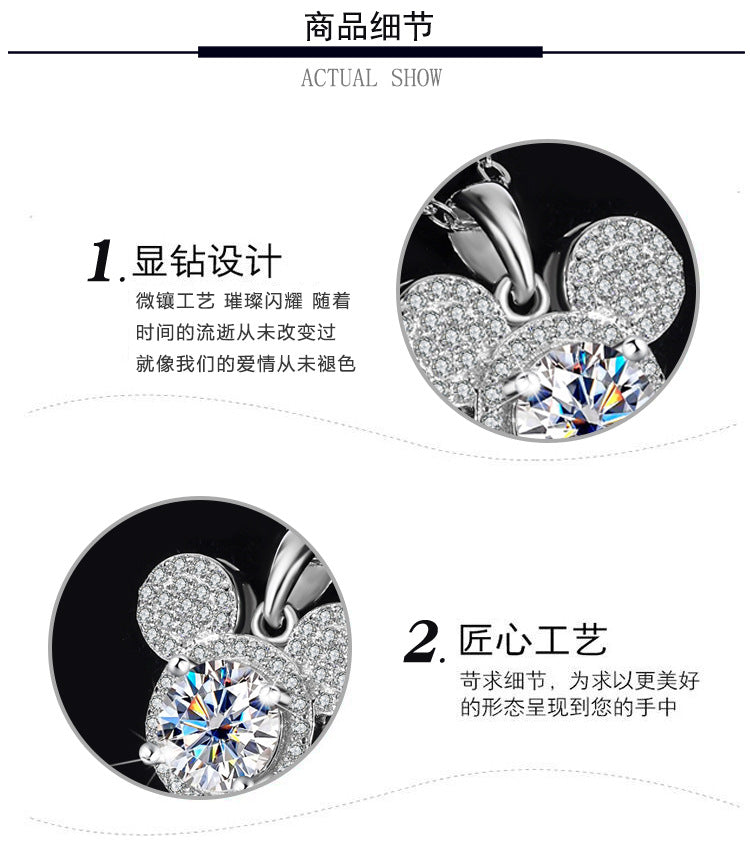 s925Sterling Silver Mickey Pendant1Clamoissanite Necklace for Women Fashionable Diamond Ring Luxury Round Pendant for Women