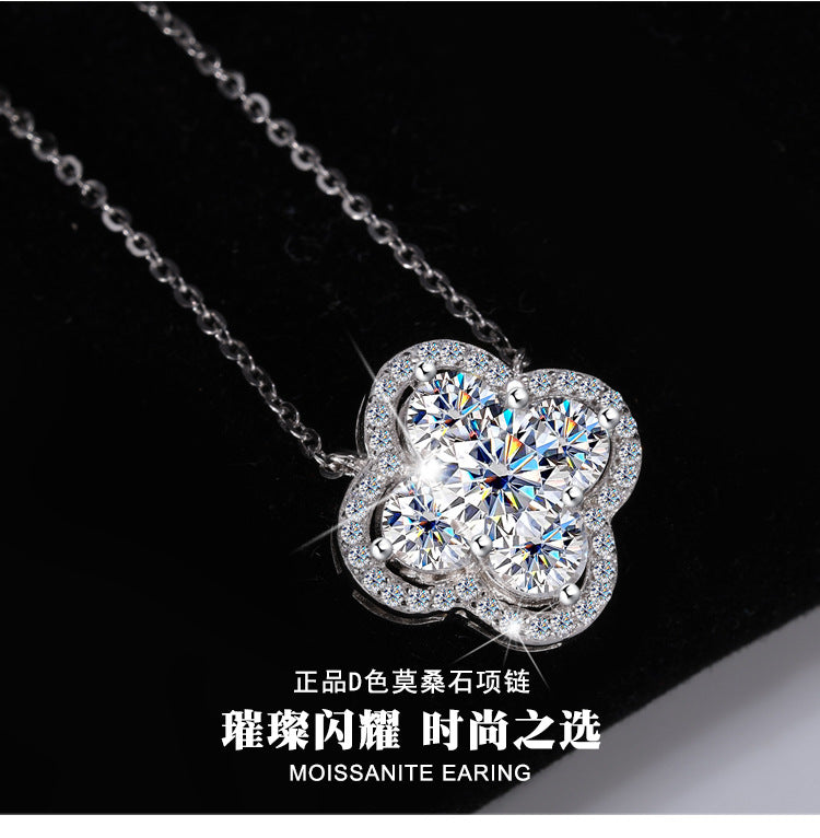 Cross-Border New Products S925Sterling Silver Moissanite Lucky Clover Necklace for Women Moissanite Full Diamond Collarbone Chain Factory Wholesale