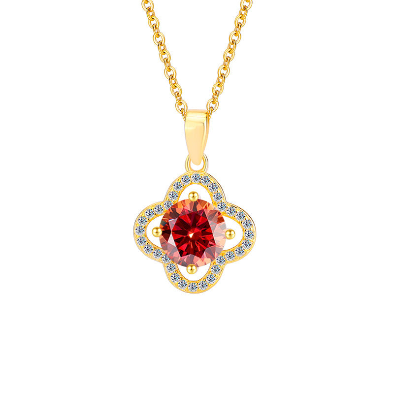 S925Pure Silver Moissanite Flower Necklace Four-Leaf Clover Pendant Light Luxury High-End Moissanite Collarbone Chain Factory Wholesale